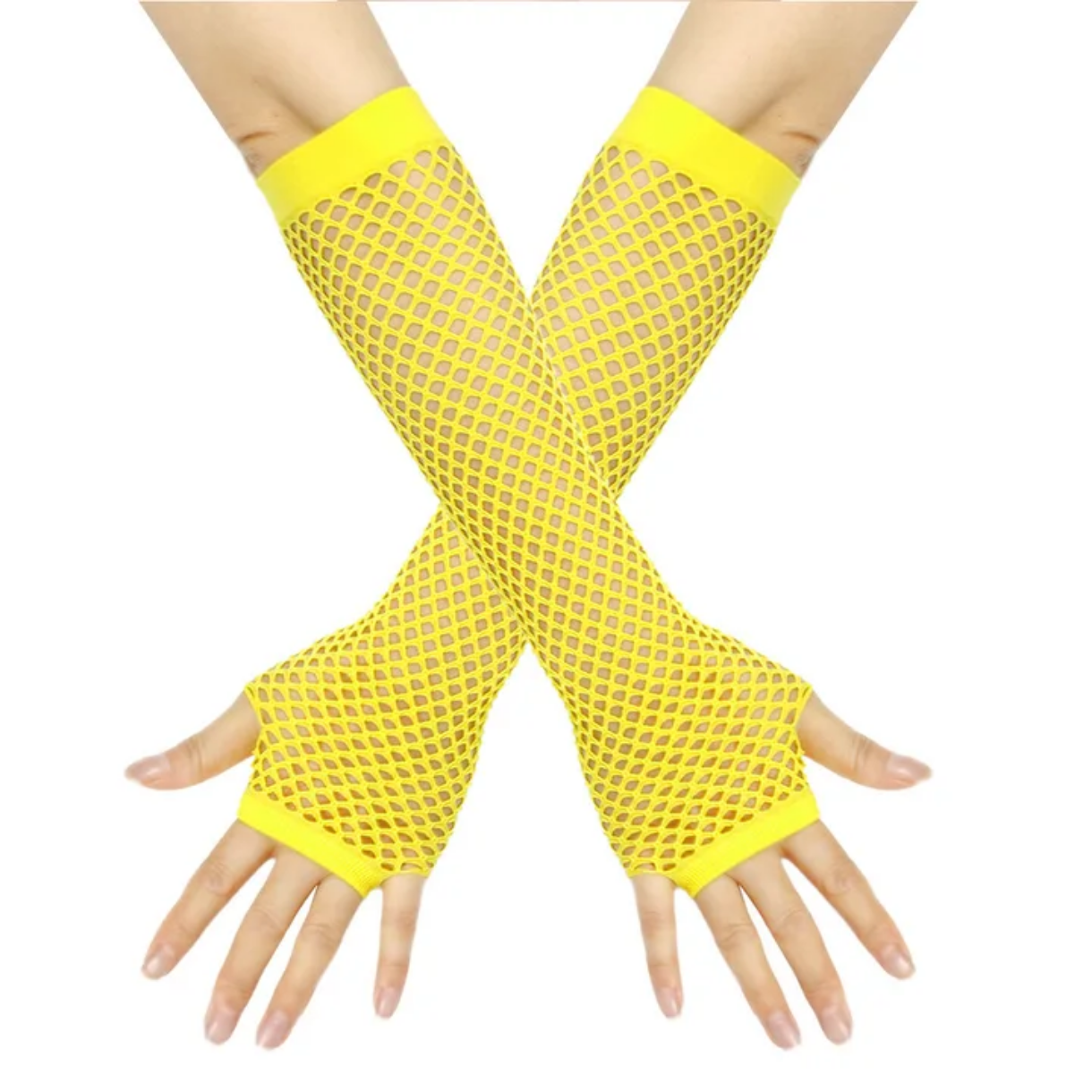 March Gants longs sexy en filet épais élastique, style punk, demi-doigts, pour soirée en boîte de nuit, gants d'étiquette - Image 2