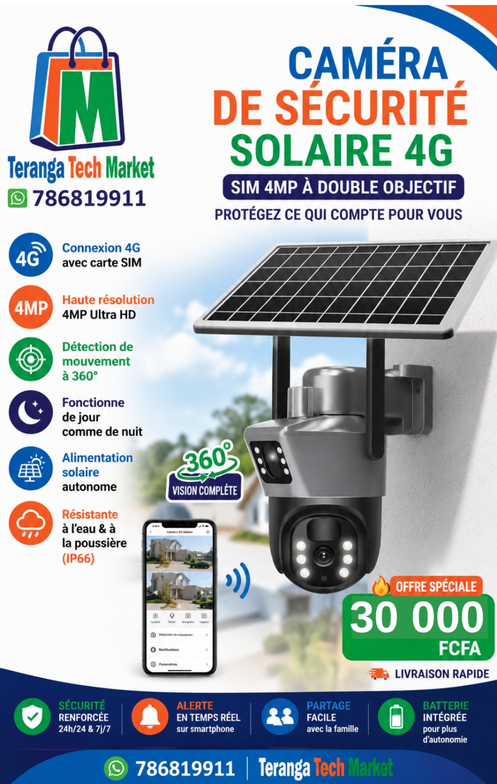 Camera de surveillance avec panneau solaire