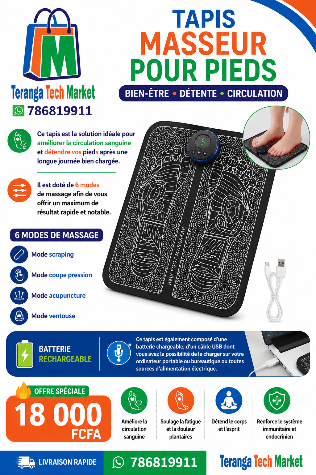 Tapis massage pour pieds