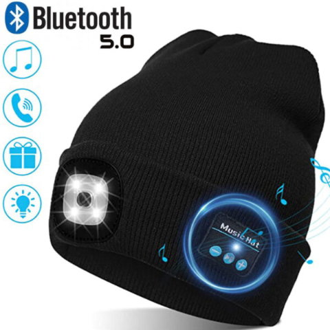 Bonnet avec lumières LED et écouteurs sans fil