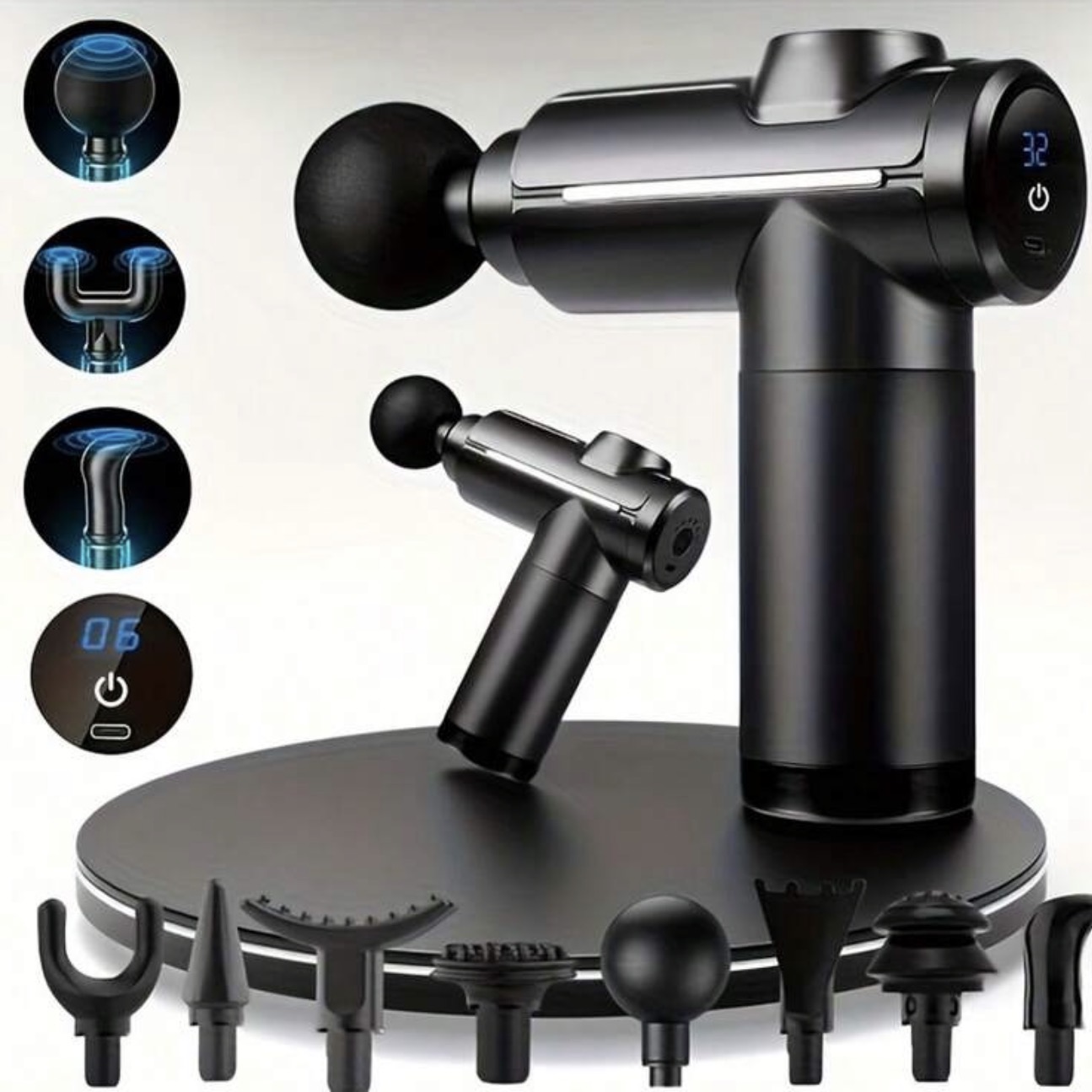 Pistolet de massage portable à 8 têtes