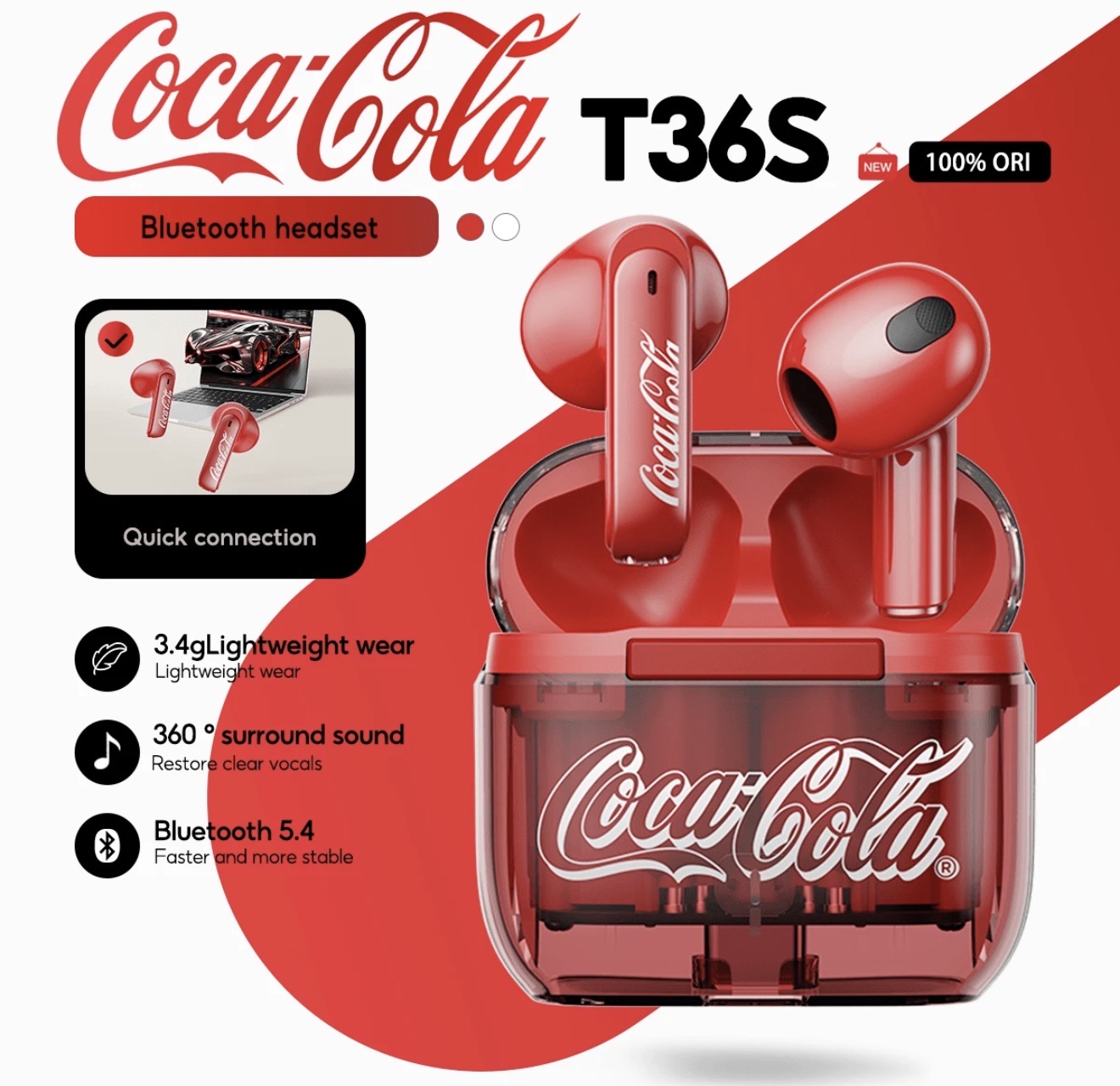 Écouteurs intra-auriculaires Coca-Cola T36S Retro TWS