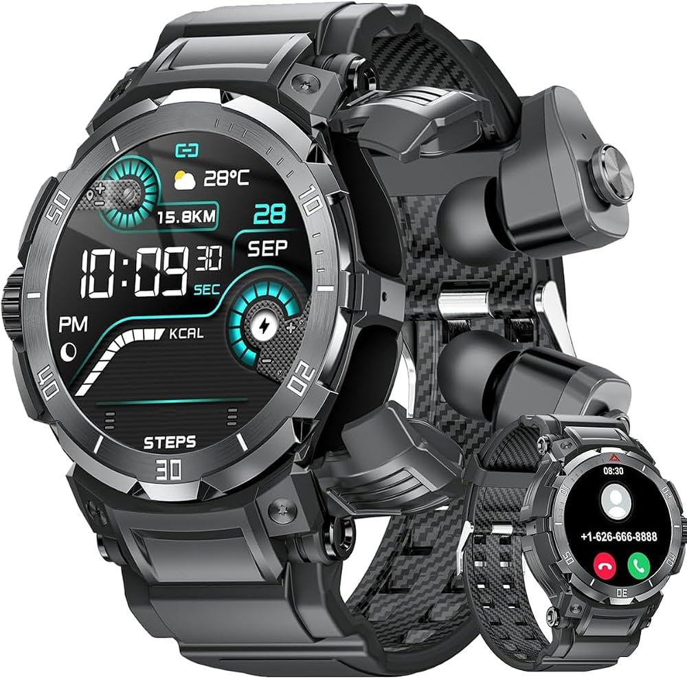 Montre connectée pour homme avec écouteurs Bluetooth, étanche IP67, traqueur d'activité avec podomètre